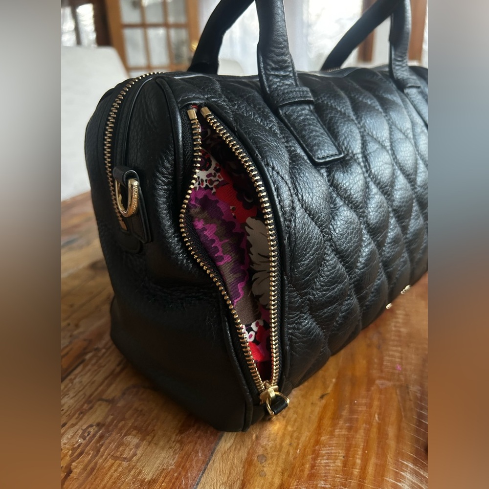 Vera Bradley Marlo Black Quilted Leather Satchel With Matching Wallet - Picture 9 of 16